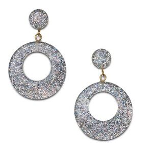 Splendette Silver Glitter Drop Hoop Earrings